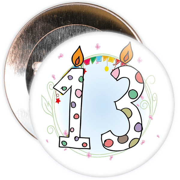 13th Birthday Badge with Candles and Blue Background