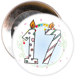 17th Birthday Badge with Candles and Blue Background
