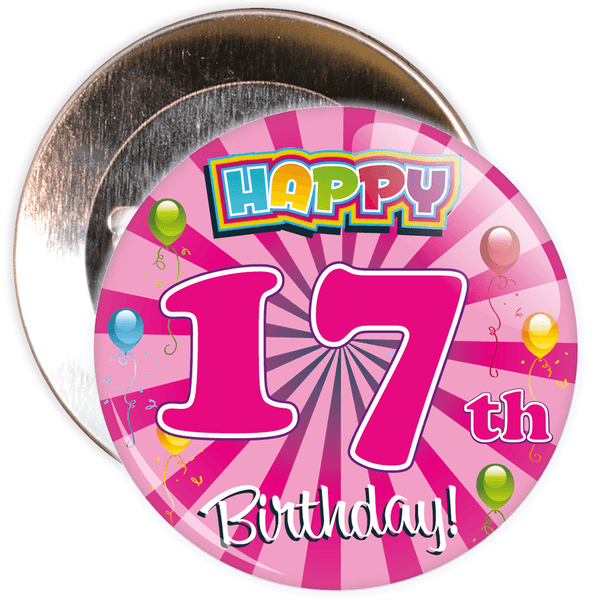 Pink 17th Birthday Badge
