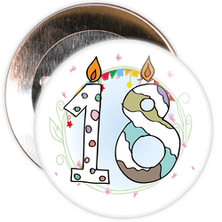 18th Birthday Badge with Candles and Blue Background