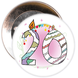 20th Birthday Badge with Candles and Pink Background