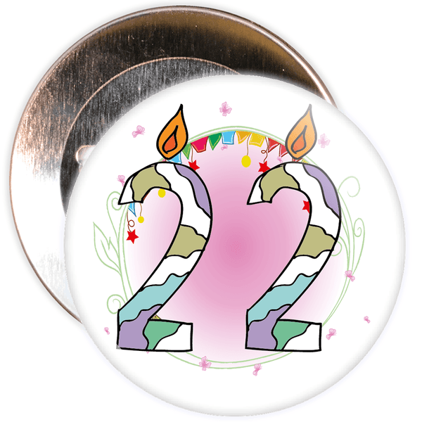 22nd Birthday Badge with Candles and Pink Background