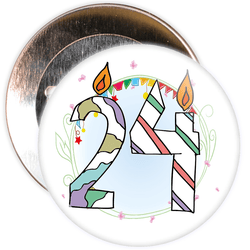 24th Birthday Badge with Candles and Blue Background