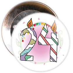 24th Birthday Badge with Candles and Pink Background