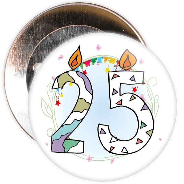 25th Birthday Badge with Candles and Blue Background
