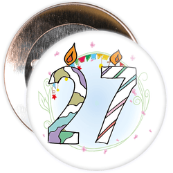 27th Birthday Badge with Candles and Blue Background