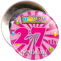 Pink 27th Birthday Badge