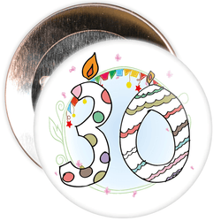 30th Birthday Badge with Candles and Blue Background