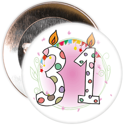 31st Birthday Badge with Candles and Pink Background