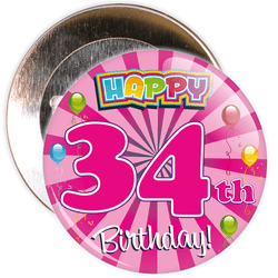Pink 34th Birthday Badge