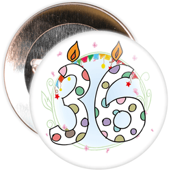 36th Birthday Badge with Candles and Blue Background