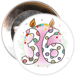 36th Birthday Badge with Candles and Pink Background