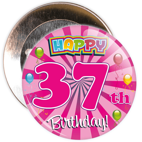 Pink 37th Birthday Badge