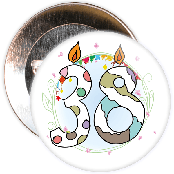 38th Birthday Badge with Candles and Blue Background