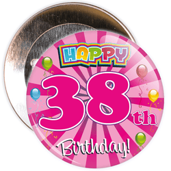 Pink 38th Birthday Badge