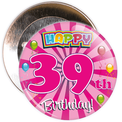 Pink 39th Birthday Badge