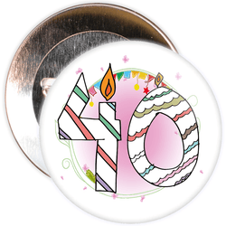 40th Birthday Badge with Candles and Pink Background
