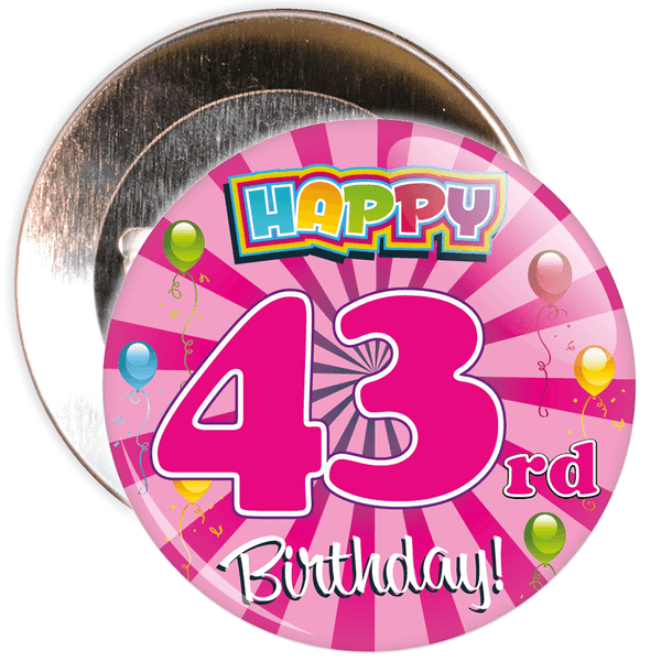 Pink 43rd Birthday Badge