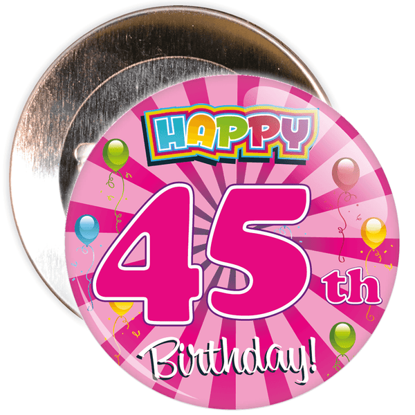 Pink 45th Birthday Badge