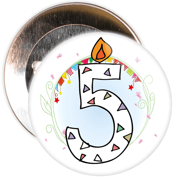 5th Birthday Badge with Candles and Blue Background