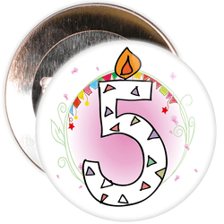 5th Birthday Badge with Candles and Pink Background