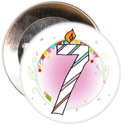 7th Birthday Badge with Candles and Pink Background