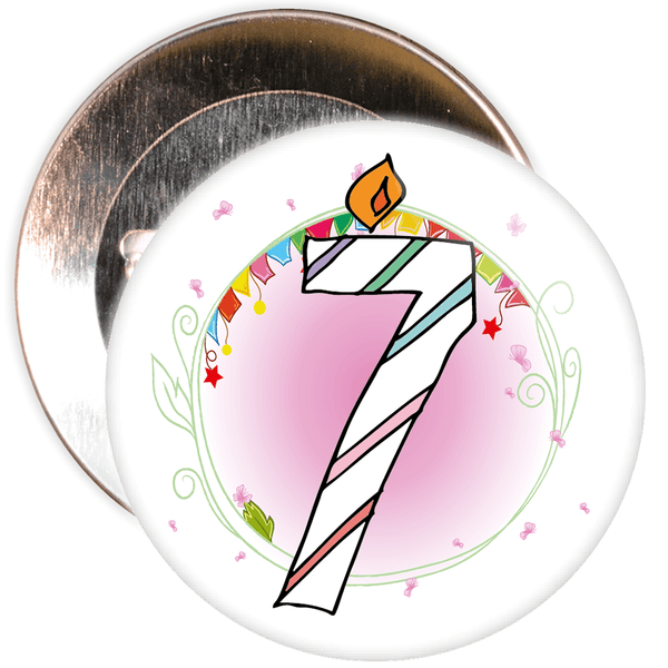 7th Birthday Badge with Candles and Pink Background