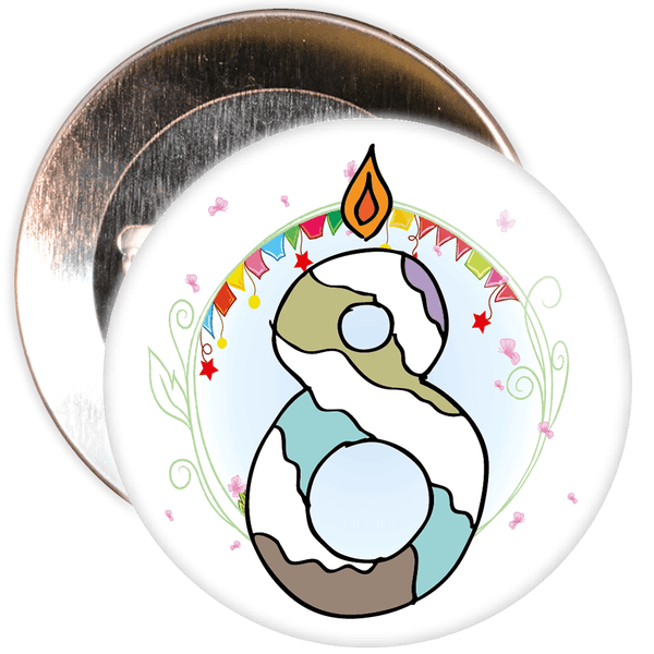 8th Birthday Badge with Candles and Blue Background