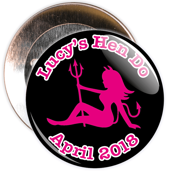 Customisable Black and Pink Hen Party Devil Badge