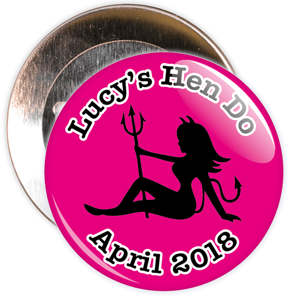 Customisable Pink and Black Hen Party Devil Badge