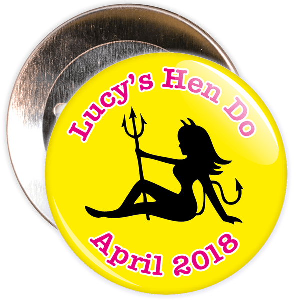 Customisable Yellow and Pink Hen Party Devil Badge