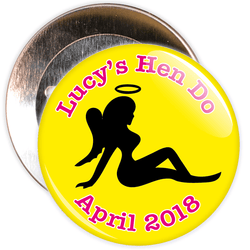 Customisable Yellow and Pink Hen Party Devil Badge