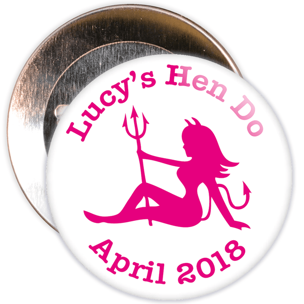 Customisable White and Pink Hen Party Devil Badge