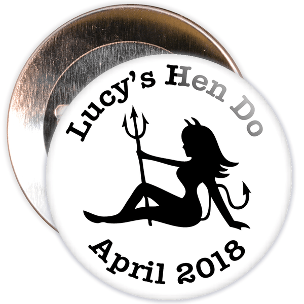 Customisable White and Black Hen Party Devil Badge