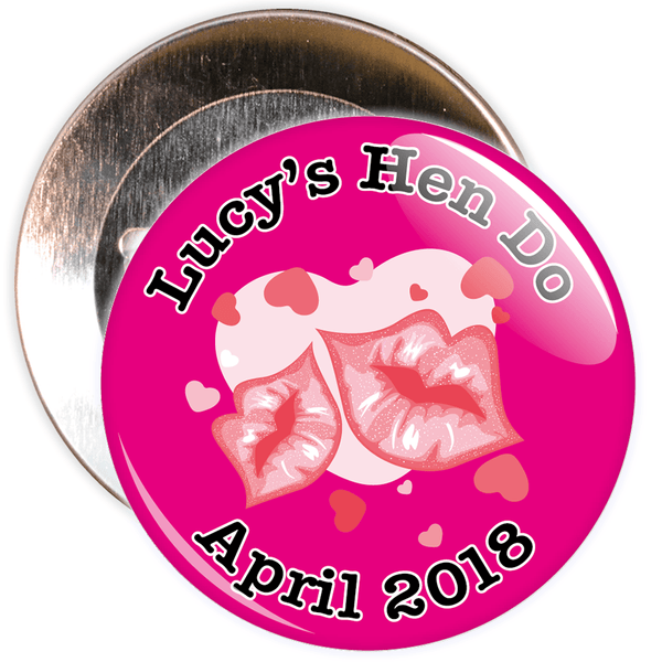 Customisable Pink Hen Party Lips Badge