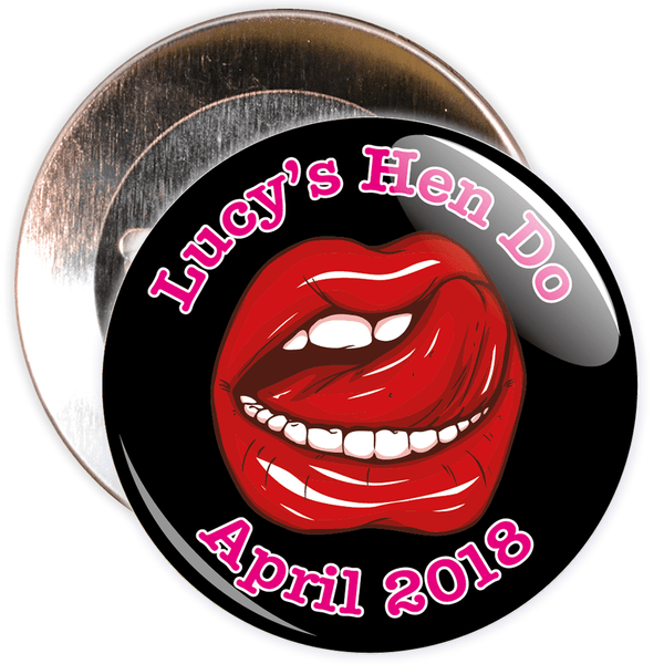 Customisable Black Hen Party Lips Badge