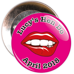 Customisable Pink Hen Party Lips Badge