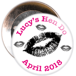 Customisable White / Pink Hen Party Lips Badge
