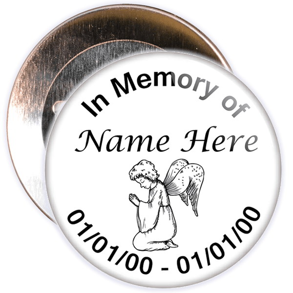White In Memory Badge with Custom Name & Dates