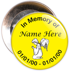 Yellow In Memory Badge with Custom Name & Dates