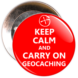 Red Keep Calm and Carry On Geocaching Badge