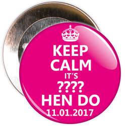 Customisable Pink Keep Calm Hen Party Badge