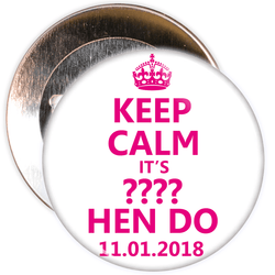 Customisable White and Pink Keep Calm Hen Party Badge