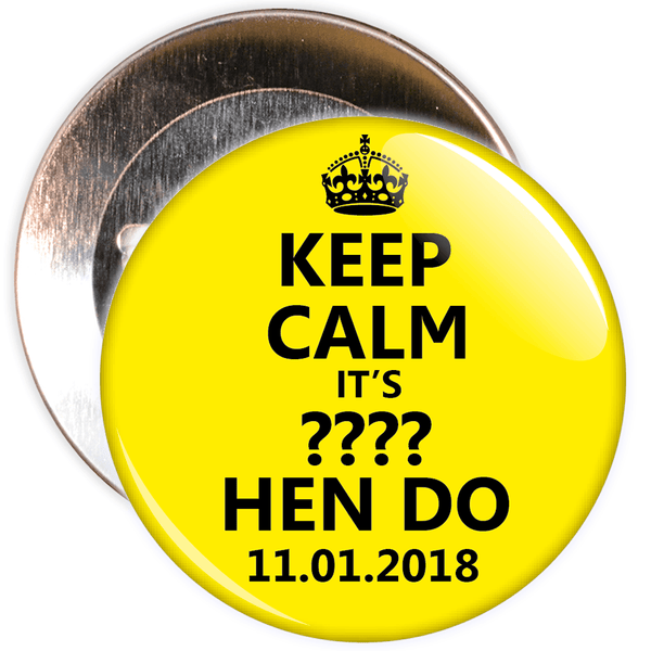 Customisable Yellow and Black Keep Calm Hen Party Badge