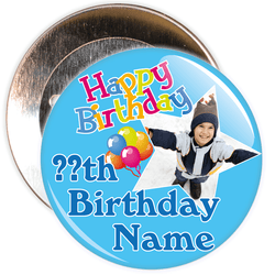 Blue Customisable Birthday Photo Badge