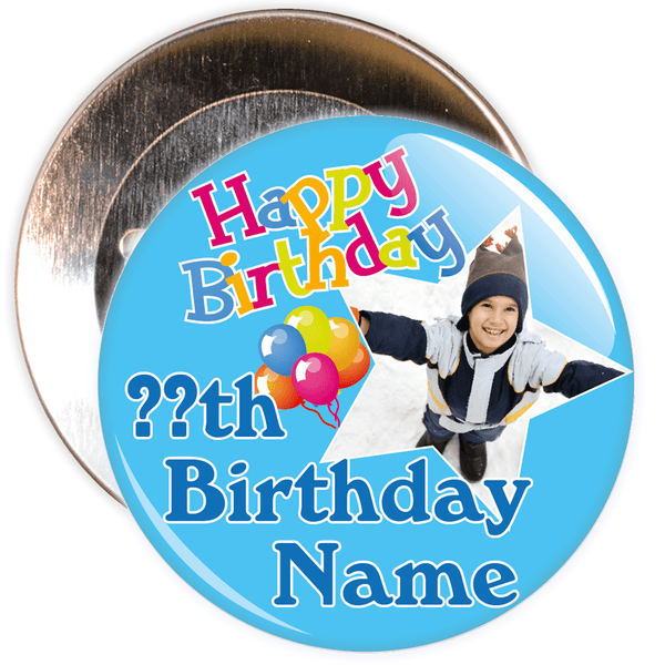 Blue Customisable Birthday Photo Badge