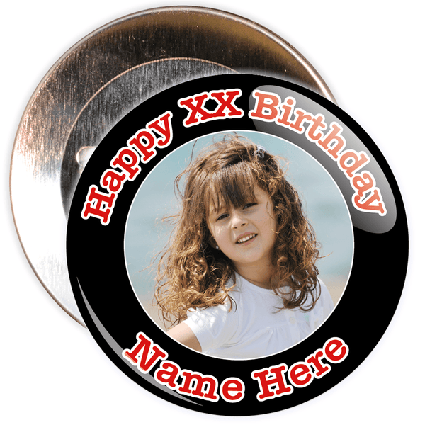 Black Customisable Birthday Photo Badge