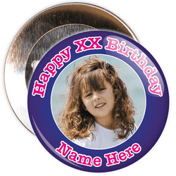 Blue Customisable Birthday Photo Badge