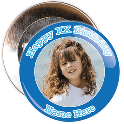 Blue Customisable Birthday Photo Badge