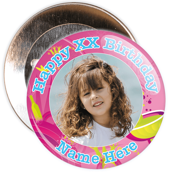 Pink Customisable Birthday Photo Badge